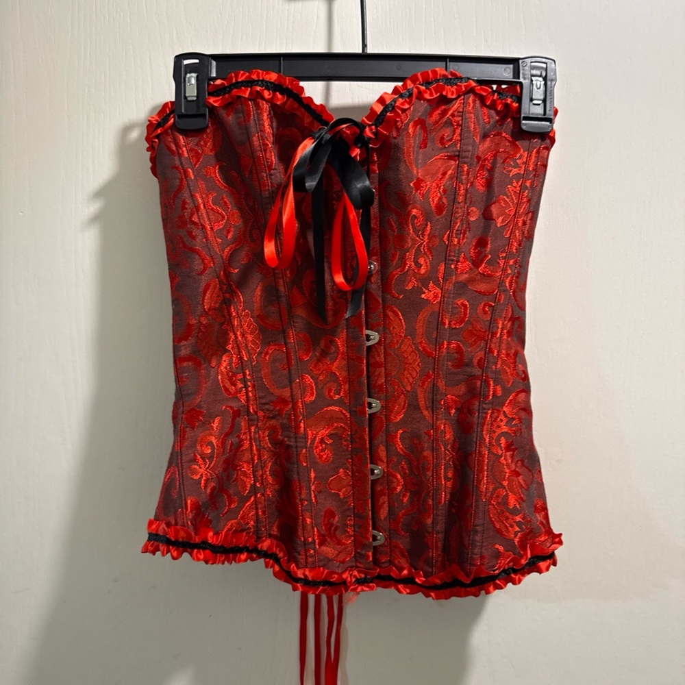 Red Lace Corset with Black Ribbon